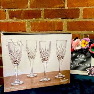 Shannon Dublin Crystal Champagne Flute by Godinger Set Of 4 Brand New